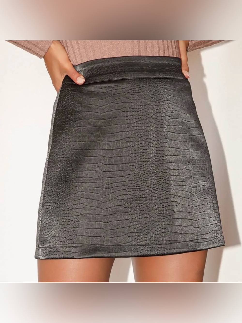 Lulus Going Boldly Black Croc Vegan Leather Mini Skirt S NWT Faux Crocodile New